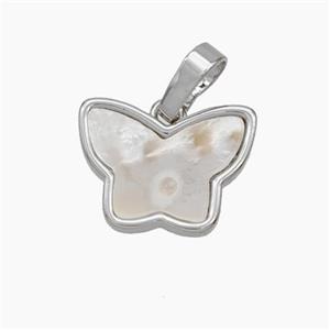 Copper Butterfly Pendant Pave Shell Platinum Plated, approx 11-14mm [FN48130]