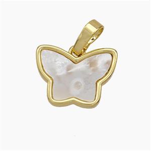 Copper Butterfly Pendant Pave Shell Gold Plated, approx 11-14mm [FN48131]