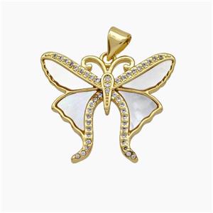 Copper Butterfly Pendant Pave Shell Zirconia Gold Plated, approx 20-25mm [FN48134]
