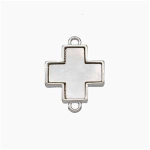 Copper Cross Connector Pave Shell Platinum Plated, approx 12mm [FN48135]