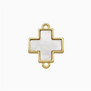Copper Cross Connector Pave Shell Gold Plated, approx 12mm [FN48136]
