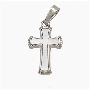 Copper Cross Pendant Pave Shell Platinum Plated, approx 11-16mm [FN48137]
