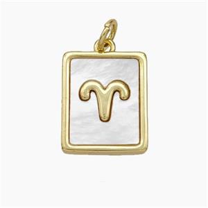 Copper Rectangle Pendant Pave Shell Zodiac Aries 18K Gold Plated, approx 12-15mm [FN48141]