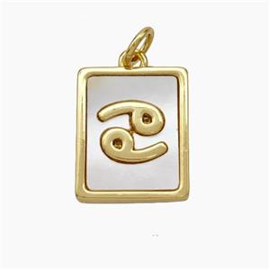 Copper Rectangle Pendant Pave Shell Zodiac Cancer 18K Gold Plated, approx 12-15mm [FN48144]