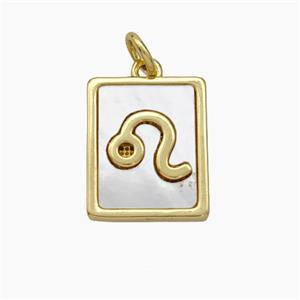 Copper Rectangle Pendant Pave Shell Zodiac Leo 18K Gold Plated, approx 12-15mm [FN48145]