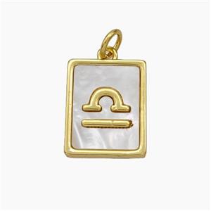 Copper Rectangle Pendant Pave Shell Zodiac Libra 18K Gold Plated, approx 12-15mm [FN48147]