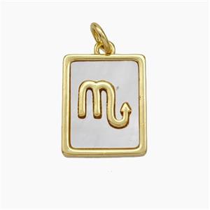 Copper Rectangle Pendant Pave Shell Zodiac Scorpio 18K Gold Plated, approx 12-15mm [FN48148]