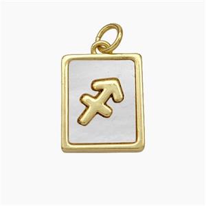 Copper Rectangle Pendant Pave Shell Zodiac Sagittarius 18K Gold Plated, approx 12-15mm [FN48149]