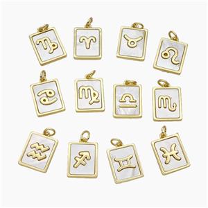 Copper Rectangle Pendant Pave Shell Zodiac 18K Gold Plated Mixed, approx 12-15mm [FN48153]