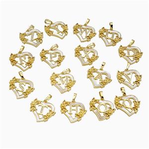 Copper Heart Pendant Pave Shell Zirconia Letter Flower 18K Gold Plated Mix, approx 20mm [FN48180]