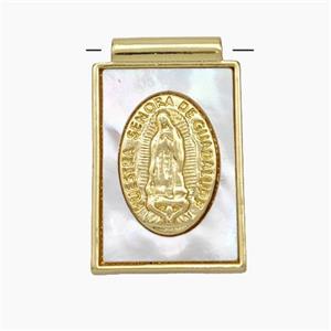 Copper Jesus Pendant Pave Shell 18K Gold Plated, approx 13-20mm [FN48181]