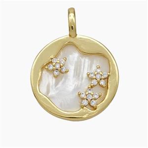 Copper Flower Pendant Pave Shell Zirconia 18K Gold Pated, approx 18mm [FN48182]