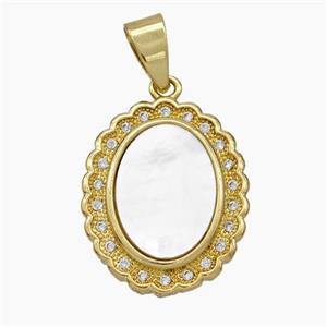 Copper Oval Pendant Pave Shell Zirconia 18K Gold Plated, approx 16-20mm [FN48185]