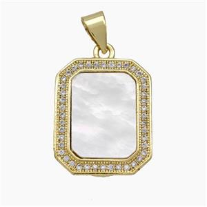 Copper Rectangle Pendant Pave Shell Zirconia 18K Gold Plated, approx 15-18mm [FN48186]