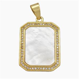 Copper Rectangle Pendant Pave Shell Zirconia 18K Gold Plated, approx 18-22mm [FN48187]
