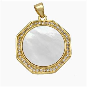 Copper Octagon Pendant Pave Shell Zirconia 18K Gold Plated, approx 20mm [FN48188]