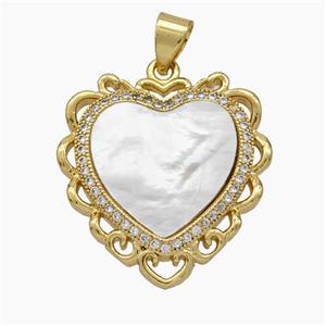 Copper Heart Pendant Pave Shell Zirconia 18K Gold Plated, approx 22mm [FN48189]