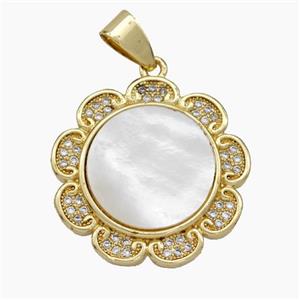 Copper Flower Pendant Pave Shell Zirconia 18K Gold Plated, approx 23mm [FN48190]