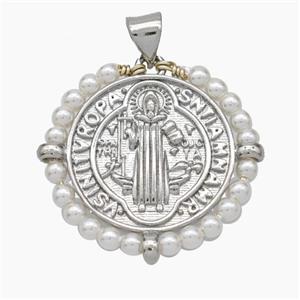 Copper Jesus Pendant With Pearlized Resin Wire Wrapped Platinum Plated, approx 25mm [FN48191]