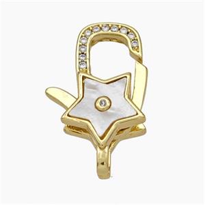 Copper Lobster Clasp Pave Shell Zirconia Star 18K Gold Plated, approx 14-20mm [FN48192]