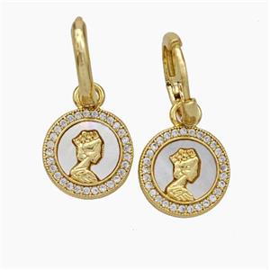 Copper Queen Hoop Earrings Pave Shell Zirconia 18K Gold Plated, approx 12mm, 12mm dia [FN48193]
