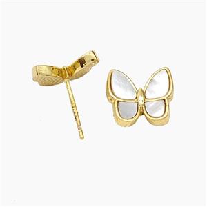 Copper Butterfly Stud Earrings Pave Shell 18K Gold Plated, approx 11-12mm [FN48201]