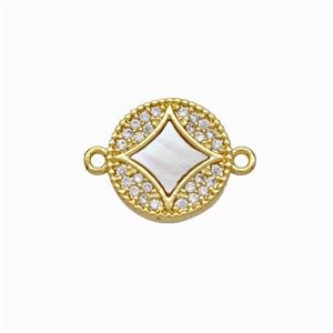 Copper Star Connector Pave Shell Zirconia Circle 18K Gold Plated, approx 11.5mm [FN48202]