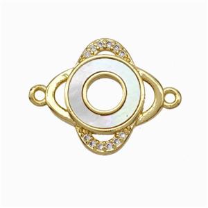 Copper Eye Connector Pave Shell Zirconia 18K Gold Plated, approx 17mm [FN48203]