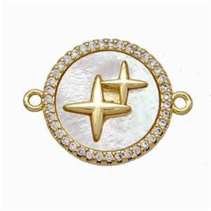 Copper Star Connector Pave Shell Zirconia 18K Gold Plated, approx 18mm [FN48210]