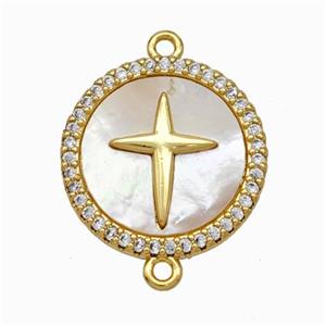 Copper Star Connector Pave Shell Zirconia 18K Gold Plated, approx 18mm [FN48211]