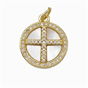 Copper Cross Pendant Pave Shell Zirconia 18K Gold Plated, approx 16mm [FN48212]