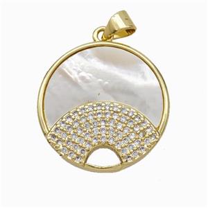 Copper Sun Pendant Pave Shell Zirconia Moon 18K Gold Plated, approx 22mm [FN48213]