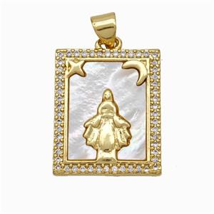 Copper Tarot Card Pendant Pave Shell Zirconia Beauty 18K Gold Plated, approx 17-20mm [FN48217]