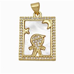 Copper Tarot Card Pendant Pave Shell Zirconia Kids Boy 18K Gold Plated, approx 17-20mm [FN48218]