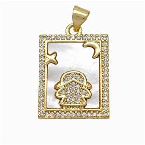 Copper Tarot Card Pendant Pave Shell Zirconia Kids Girl 18K Gold Plated, approx 17-20mm [FN48219]