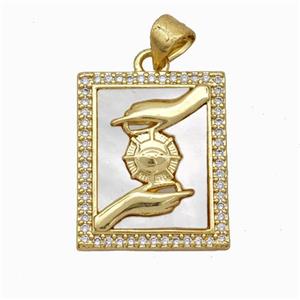 Copper Tarot Card Pendant Pave Shell Zirconia Hands 18K Gold Plated, approx 17-20mm [FN48220]