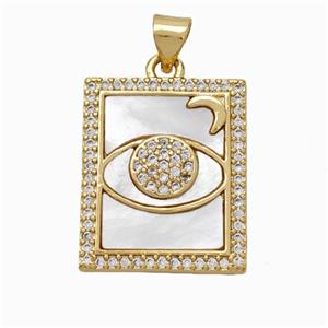 Copper Tarot Card Pendant Pave Shell Zirconia Eye Mooon 18K Gold Plated, approx 17-20mm [FN48221]