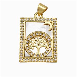 Copper Tarot Card Pendant Pave Shell Zirconia Tree Of Life 18K Gold Plated, approx 17-20mm [FN48222]