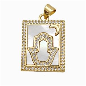 Copper Tarot Card Pendant Pave Shell Zirconia Hand Moon 18K Gold Plated, approx 17-20mm [FN48223]