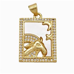 Copper Tarot Card Pendant Pave Shell Zirconia Zodiac Aries 18K Gold Plated, approx 17-20mm [FN48225]