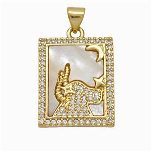 Copper Tarot Card Pendant Pave Shell Zirconia Zodiac Taurus 18K Gold Plated, approx 17-20mm [FN48226]