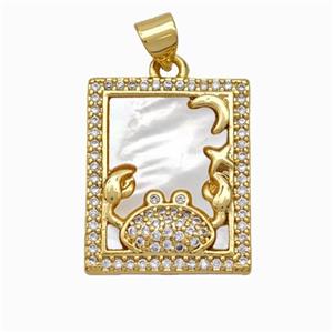 Copper Tarot Card Pendant Pave Shell Zirconia Zodiac Cancer 18K Gold Plated, approx 17-20mm [FN48228]