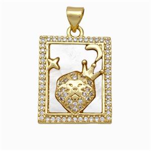 Copper Tarot Card Pendant Pave Shell Zirconia Zodiac Leo 18K Gold Plated, approx 17-20mm [FN48229]
