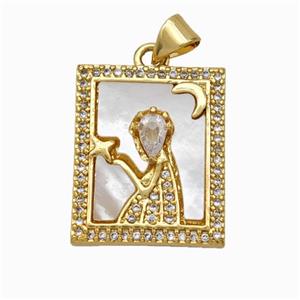 Copper Tarot Card Pendant Pave Shell Zirconia Zodiac Virgo 18K Gold Plated, approx 17-20mm [FN48230]