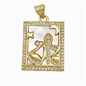 Copper Tarot Card Pendant Pave Shell Zirconia Zodiac Libra 18K Gold Plated, approx 17-20mm [FN48231]