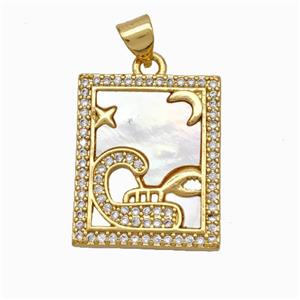 Copper Tarot Card Pendant Pave Shell Zirconia Zodiac Scorpio 18K Gold Plated, approx 17-20mm [FN48232]