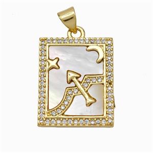 Copper Tarot Card Pendant Pave Shell Zirconia Zodiac Sagittarius 18K Gold Plated, approx 17-20mm [FN48233]