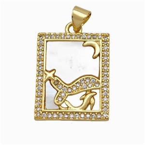 Copper Tarot Card Pendant Pave Shell Zirconia Zodiac Pisces 18K Gold Plated, approx 17-20mm [FN48236]
