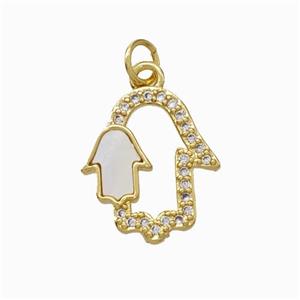 Copper Hand Pendant Pave Shell Zirconia 18K Gold Plated, approx 14-16mm [FN48241]