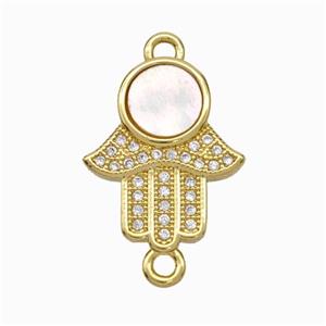 Copper Hand Connector Pave Shell Zirconia Circle 18K Gold Plated, approx 14.5-18mm [FN48242]